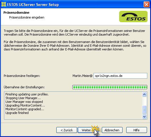 3.2 Installation des UC Servers Legen Sie im Setup die Präsenzdomäne im UC Server Setup fest. Abb. 48: UC Server Setup Präsenzdomäne festlegen Abb.