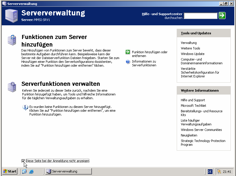 Abb. 16: Serververwaltung: Das erste Fenster nach dem ersten Start 4. Die Installation ist hiermit abgeschlossen.