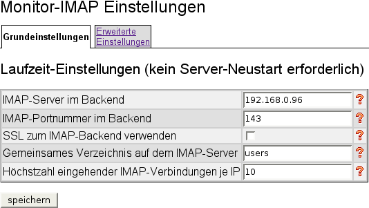 14.3 Einsatzszenarien und Beispiele Abbildung 38: Einrichtung POP3 und IMAP Proxy Hier können Sie die Parameter für eingehende Verbindungen auf SPONTS konfigurieren.
