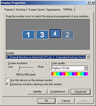 BECKHOFF CP-Link 3: Verschiedenes Windows-Anzeigeeinstellungen (XP) Der Windows-Dialog zur Konfiguration der Anzeigeeinstellungen wird über das Desktop-Kontextmenü bzw.
