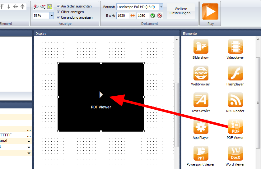 5.5.10 PDF Viewer Mit dem PDF Viewer können Sie PDF-Dateien an einer bestimmten Stelle auf dem Display darstellen.