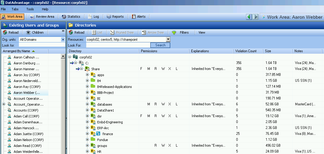 Feature 1: Bidirektionale Sicht auf Berechtigungsstrukturen Diese Funktion ermöglicht einem Administrator, ohne Aufwand eine zentrale Übersicht über die gesamten Filesystemberechtigungsstrukturen zu