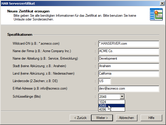 Konfiguration 34 Unter Wildcard-DN geben Sie den Namen Ihres Webservers unter Verwendung der Wildcard *" für Sub-Domänen ein.