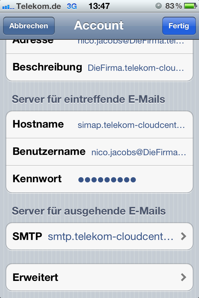 Jetzt wieder zurück SMTP : smtp.
