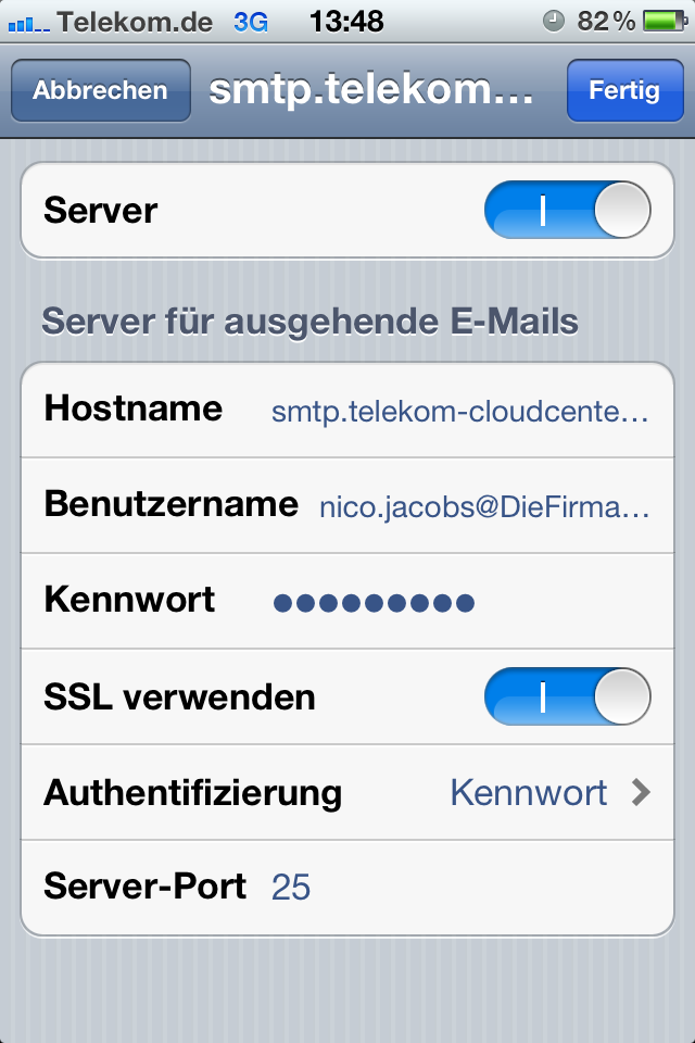 smtp.telekom-cloudcenter.de auswählen.
