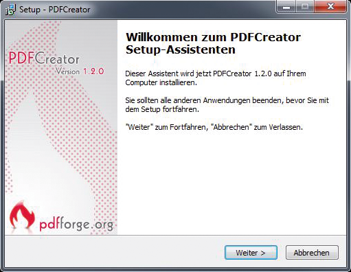 Jetzt beginnt die eigentliche Installation des PDF Creators. Als nächstes sollten Sie ein Fenster sehen, in dem Sie Ihre Sprache auswählen können.