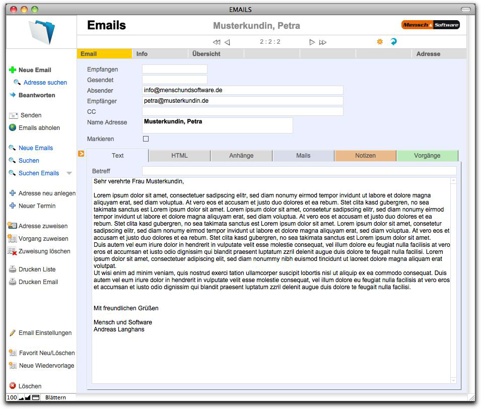 Optionen & Preise Email Das Modul Email verwaltet ein- und ausgehende Emails Ihrer Mitarbeiter.