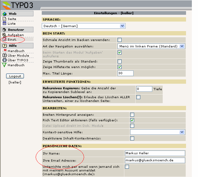 2. Das Backend mit TYPO3 Inhalt verwalten 2.1 Anmelden Unter http://www.igl.uni-mainz.de/typo3 erreicht man die Benutzeroberfläche von TYPO3 das Backend.