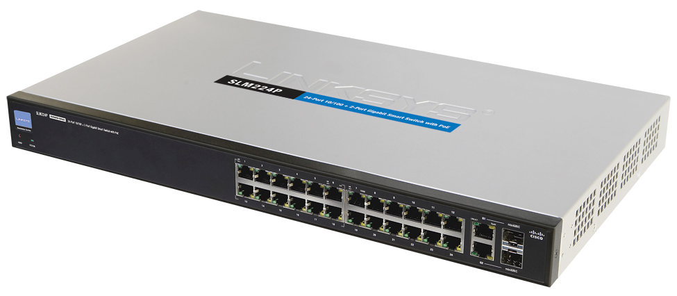 Cisco-SLM224P-Smart-Switch mit 24 10/100-Ports und 2 Gigabit-Ports: SFPs/PoE Smart-Switches von Cisco für kleinere Unternehmen Kostengünstige und sichere Switching-Lösung mit vereinfachter Verwaltung