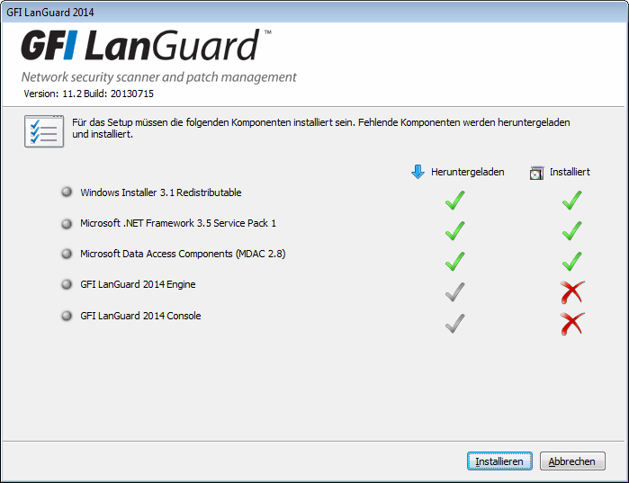 Hinweis Software-Upgrades von Versionen, die älter als GFI LanGuard 9 sind, können nicht durchgeführt werden.