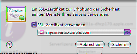 Verwenden eines SSL-Zertifikats Der Server kann ein SSL-Zertifikat verwenden, um sich selbst elektronisch zu identifizieren und mit Benutzercomputern und anderen Servern im lokalen Netzwerk und im
