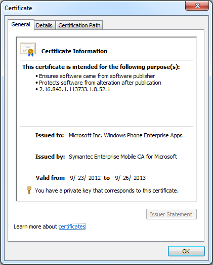 Zertifikate für Windows Phone Apps Publisher ID Publisher