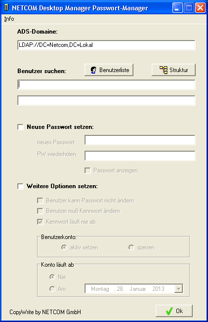 11.4 NDM Passwort-Manager Der NDM Passort-Manager ermöglicht dem Lehrer ad hoc das Passwort eines Schülers zurückzusetzen bzw. ein Schülerkonto zu sperren oder frei zu schalten. Abb.