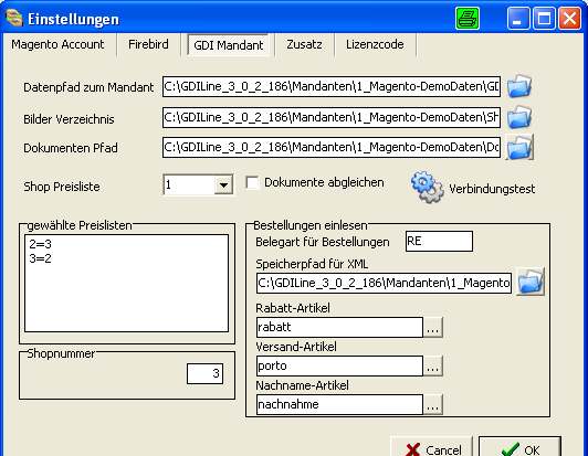 3.2.3 GDI-Mandant Das Register GDI Mandant enthält alle Angaben zum benutzten Mandanten, und muss ebenfalls angepasst werden.