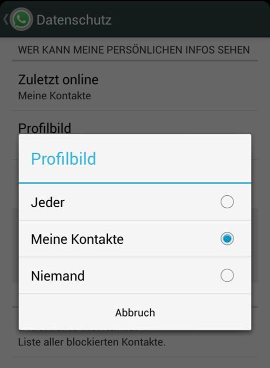 Profilbild-Anzeige und Status Wer kann das sehen? Standardmäßig sehen alle deine WhatsApp-Kontakte bzw.