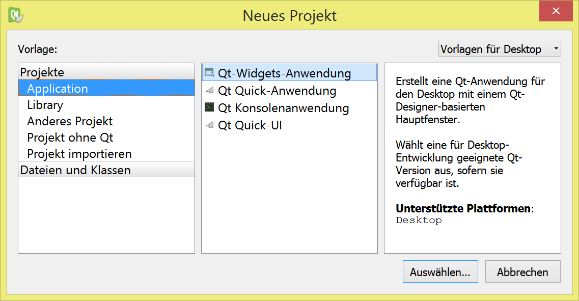 P3.9. Ein erstes Beispiel Erstellen Sie ein neues Qt- Widgets-Anwendungsprojekt.