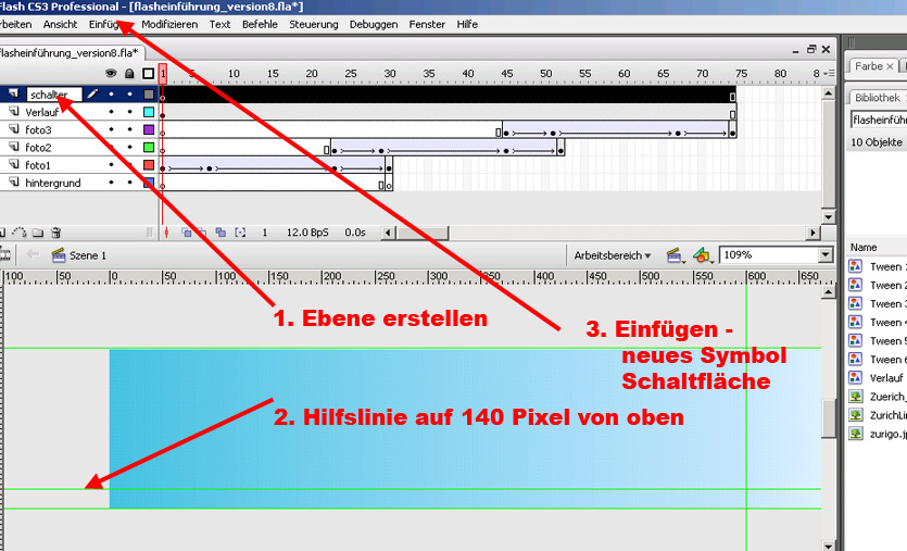 Symbol zeichnen soweit Zoomen, dass der Raster in der richtigen Grösse erscheint (160 x 800 Pixel) 1. Hilfslinien setzten 2.