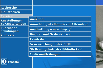 Optimierung der Usability des Webauftritts der Stadt- und Universitätsbibliothek Bern 39 Abbildung 8: Rubrik Service 3. Stilmittel (vgl. Spyridakis 2001, S. 3-4).
