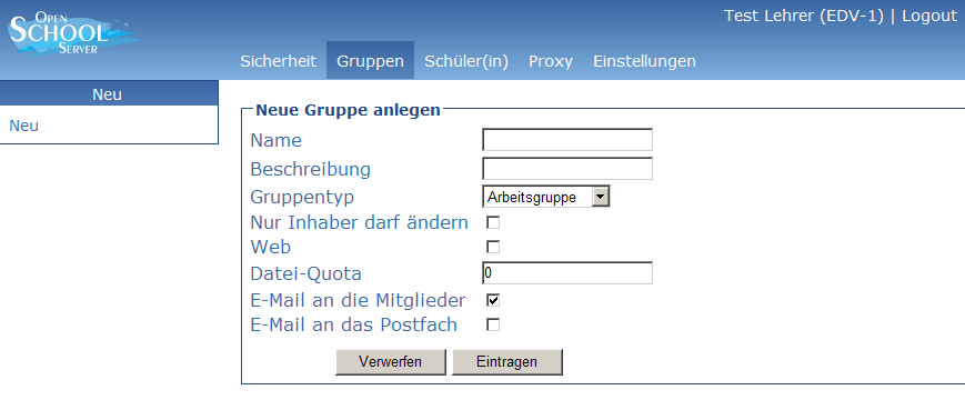 3.3.5. Gruppen Unter diesem Menüpunkt bekommen Sie in erster Linie eine Liste der Arbeitsgruppen, die Sie selbst angelegt haben oder in denen Sie administrative Zugriffsrechte haben.