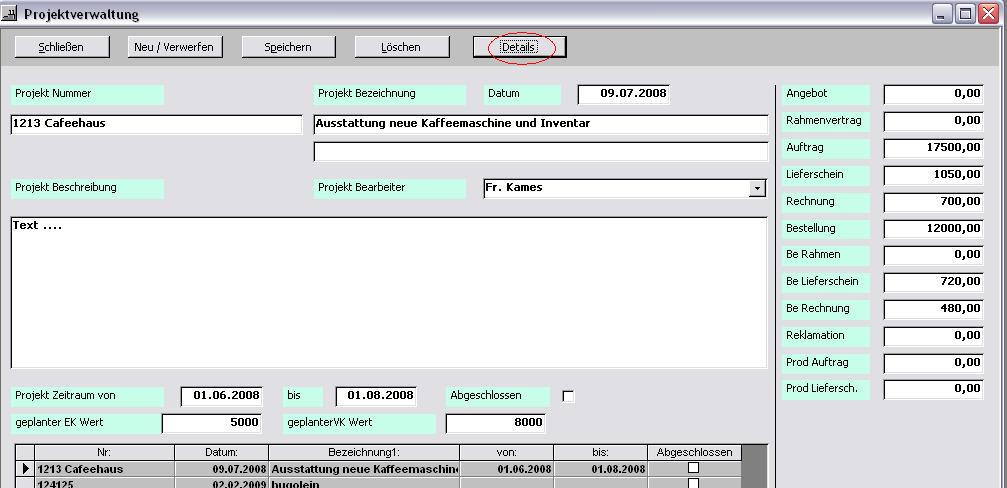 Das Archiv starten Sie über einen gleichnamigen Button über das Menue < Auftragsverwaltung Register Export Button Export-Modul > und wählen zunächst einen Kunden aus (Suchbrille).