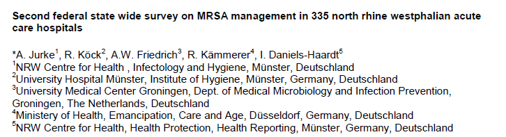 Ergebnisse MEGPA Umfrage des LIGA (2011) Von 335 Krankenhäusern, lieferten 77% analysierbare Daten MRSA Inzidenz Dichte: 2.