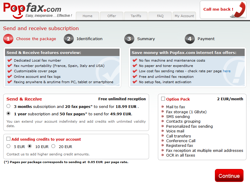 Die automatische Faxnummernportierung oder die Option Kontaktieren Sie uns im Bezug auf Ihre