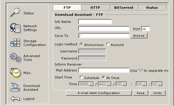 Job Name: Eine Bezeichnung des Downloads URL: IP-Adresse und Dateiname des entfernten FTP-Servers. (z.b. ftp.yahoo.com/file1.avi) Port: Vom FTP_Server verwendete Port-Nummer.