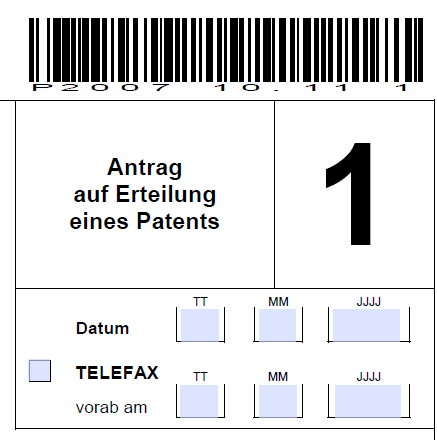 Patent - Anmeldeunterlagen 1. Erteilungsantrag enthält Namen des Anmelders und kurze Bezeichnung der Erfindung 2.