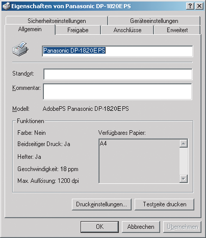 Konfigurieren der Druckertreiber-Einstellungen Windows 2000/Windows XP/Windows Server 2003 (Administrator) Allgemein-Registerkarte 1.