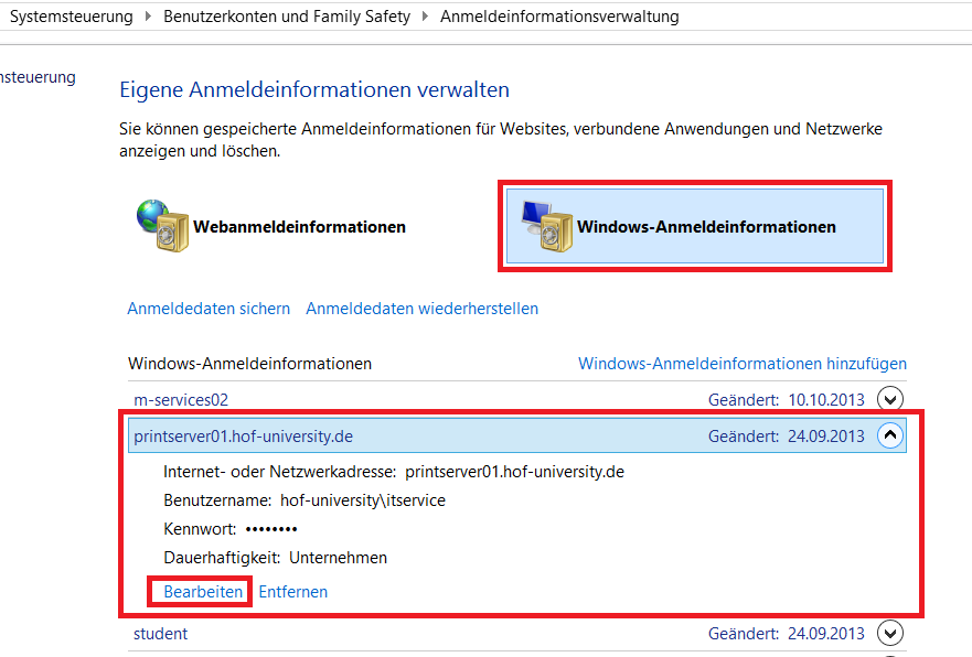 5 Geändertes Passwort am eigenen Notebook aktualisieren Abbildung 22 - Anmeldeinformationen Falls das Passwort der Hochschule geändert worden ist, muss natürlich auch auf dem Notebook alles geändert