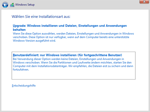 11 4. Installieren von Windows 8 Windows Setup-Bildschirm zum Auswählen einer benutzerdefinierten Installation So führen Sie für Windows eine Neuinstallation durch Gut zu wissen: Bei Verwendung eines