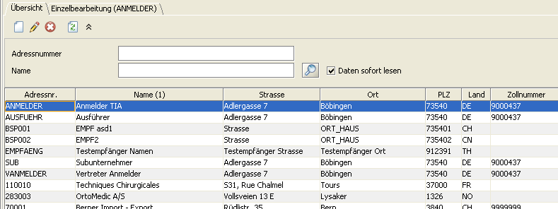 Anlegen und verwalten des Adressstamms Mit der Auswahl Adresse öffnet sich zunächst die Adressübersicht. Innerhalb der Adressübersicht werden alle Adressen des aktuellen Mandanten aufgelistet.