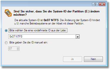 Festplatten Manager 11 Server 128 Anwenderhandbuch Um die Partitions-ID ändern, gehen Sie bitte folgendermaßen vor: 1. Wählen Sie eine Partition in der Laufwerksanzeige. 2.