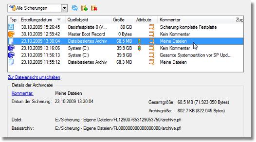 Festplatten Manager 11 Server 218 Anwenderhandbuch Um ein genaue Vorstellung über die Eigenschaften des gewünschten Images zu erhalten, klicken