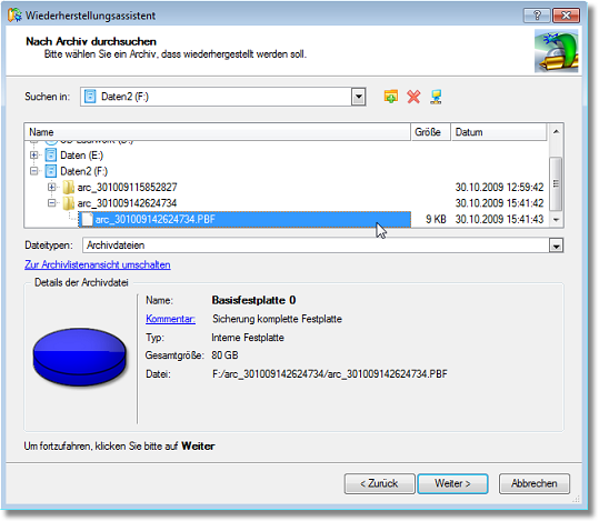 Festplatten Manager 11 Server 84 Anwenderhandbuch Klicken Sie auf Zur Dateiansicht wechseln, damit das gewünschte Image in einem browser-ähnlichen Fenster angezeigt wird.