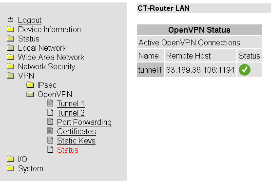 VPN - OpenVPN Status VPN OpenVPN Status OpenVPN Status Name Remote Host Status Erklärung Name der
