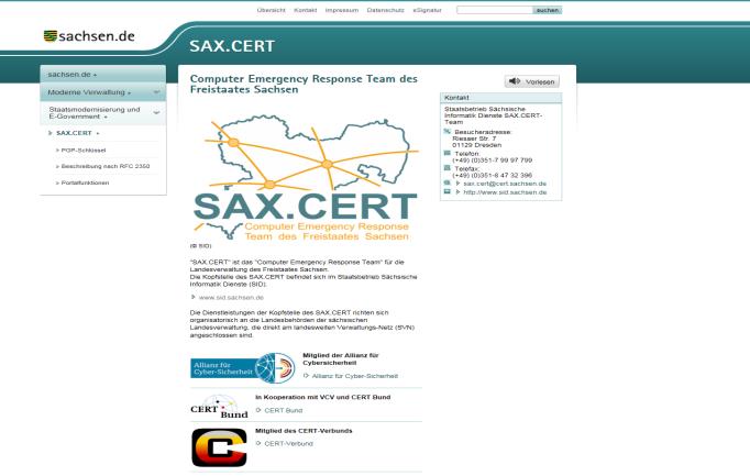 Sie finden uns unter: www.cert.sachsen.de SAX.