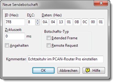 PPCAN-Editor: Anzeige einer Verbindung in der Statuszeile unten links 6. Senden Sie per Transmit > Send Configuration oder die geänderte Konfiguration an den PCAN-Router Pro.