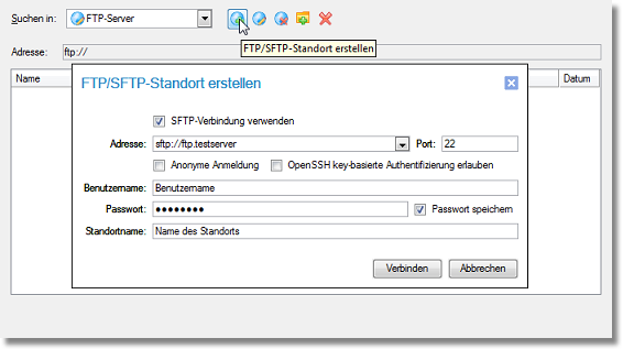 6.2.1.19 (S)FTP Optionen 71 Über diese Einstellungsgruppe lassen sich Sicherungsarchive auf FTP oder SFTP Servern verwalten.