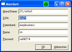 Wenn das Programm das erste Mal gestartet wird, benötigt es Informationen über die Datenbank der JTL-WAWI.