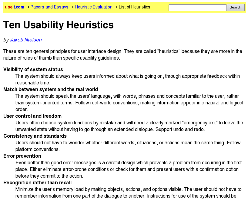 Jakob Nielsen's Ten Usability Heuristics Quelle: