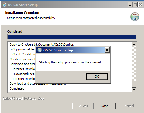 3) Download und Start des Setup -Programms Im nächsten Schritt wir das Setup- Programm für die OS6.0 automatisch heruntergeladen.