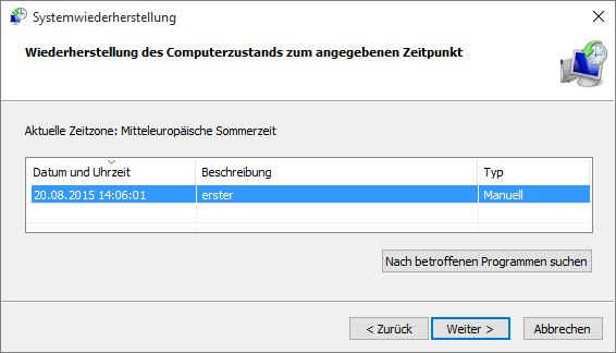 6 Sichern, Wiederherstellen und Optimieren Computer in einen früheren Zustand versetzen Tragen Sie im Suchfeld die Anfangsbuchstaben Wiederher ein und klicken Sie auf Wiederherstellung.