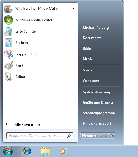 Die Elemente der Programmsteuerung Über das Windows 7-Startmenü starten Klicken Sie auf die Schaltfläche Start in der Taskleiste.