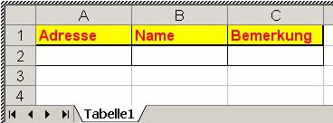 Verwalten einer eigenen Internet / E-Mail Liste Erstellen Sie in Wrd eine Tabelle mit drei Spalten und zwei Zeilen Adresse Name Bemerkung der öffnen Sie Excel Legen Sie die Überschriften fest