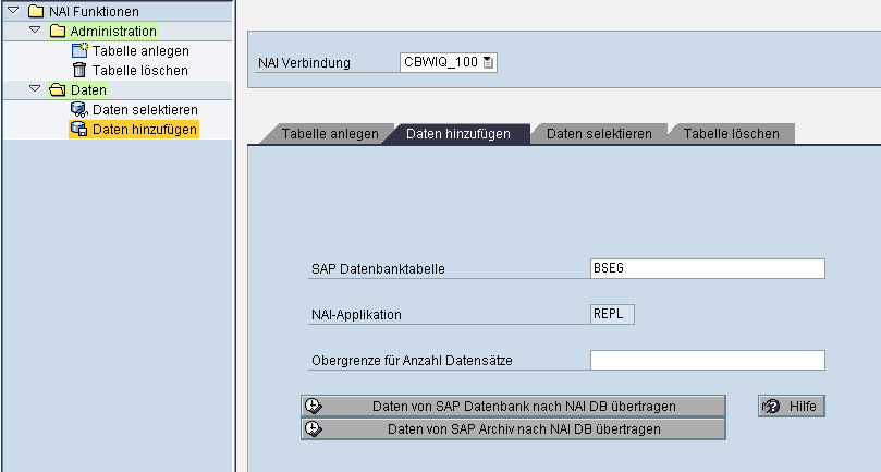 Seite 5 von 9 Wählen Sie. Die Tabelle BSEG wird in der Sybase IQ Datenbank angelegt.