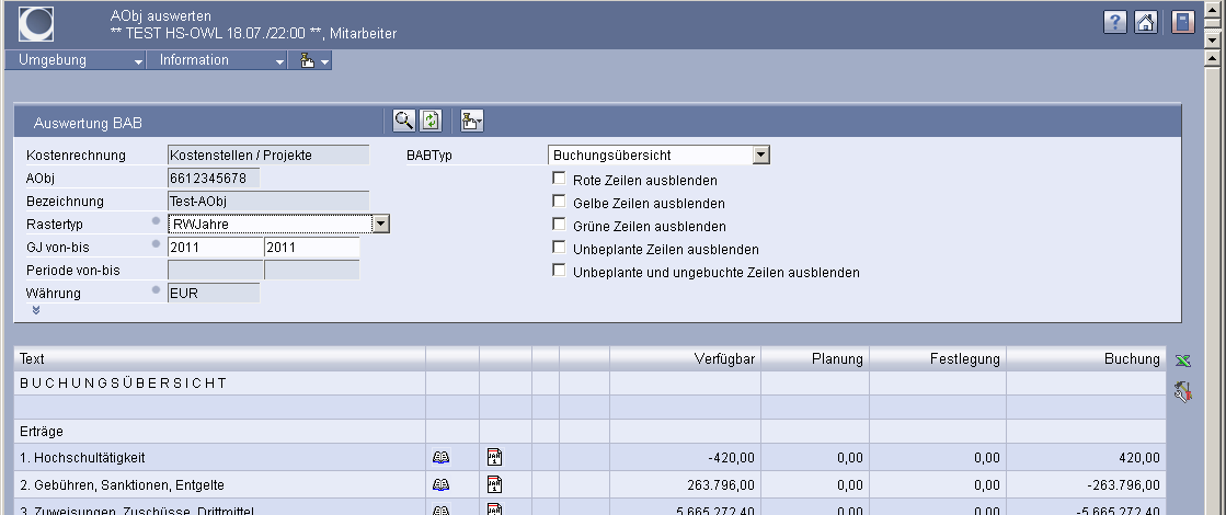Abbildung 63: Datentransfer nach Excel Nach Klick auf werden die Daten aus der Bildschirmansicht in einer Excel-Tabelle geöffnet.