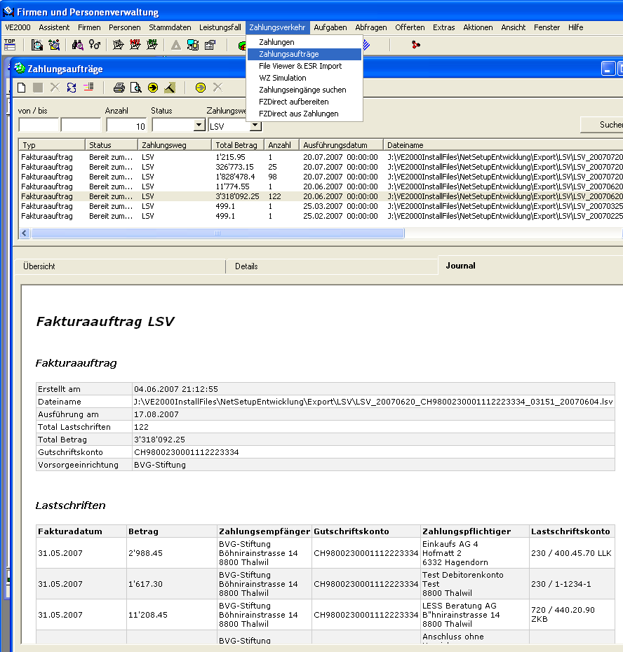 Die erstellten LSV-Files werden in einem vordefinierten Ordner (Export LSV) abgelegt und können von dort an den Empfänger übermittelt werden.