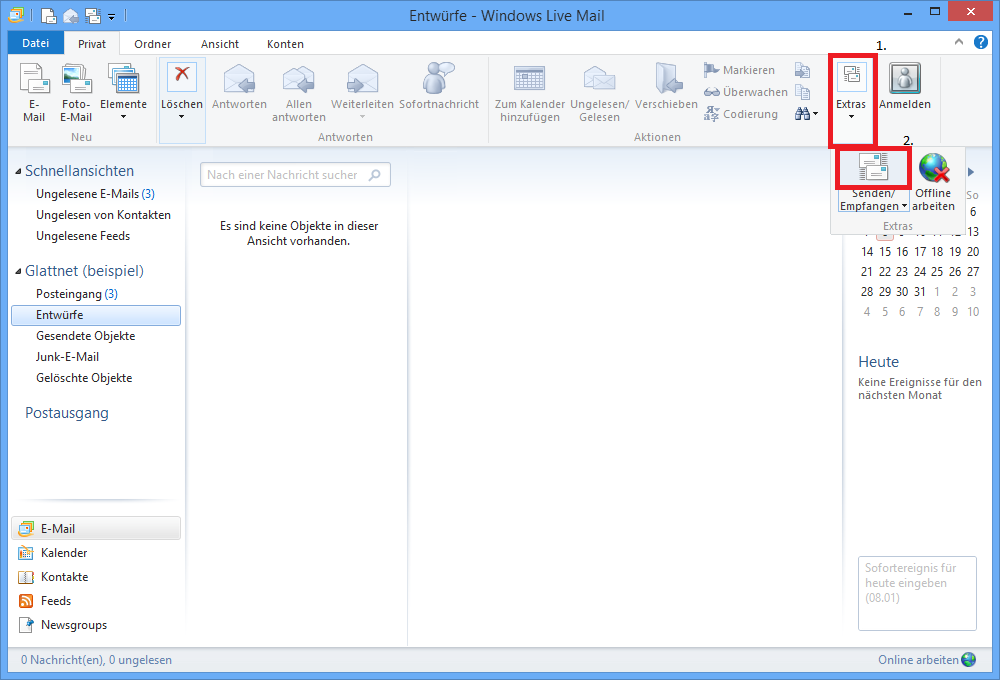 Windows Live Mail konfigurieren E-Mail-Konfiguration testen: Wenn Sie mit der Einrichtung fertig sind, können Sie eine Testmail an test@glattnet.