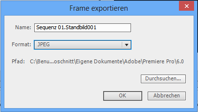 1.7. Exportieren des fertigen Schnitts in Dateien 1.7.1. Einzelne Standbilder exportieren Sie können ganz einfach einzelne Bilder aus Premieres Schnittfenster exportieren.